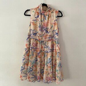 Amanda Uprichard Nadia Pastel Floral Abstract Smocked Ruffle Mini Dress XS